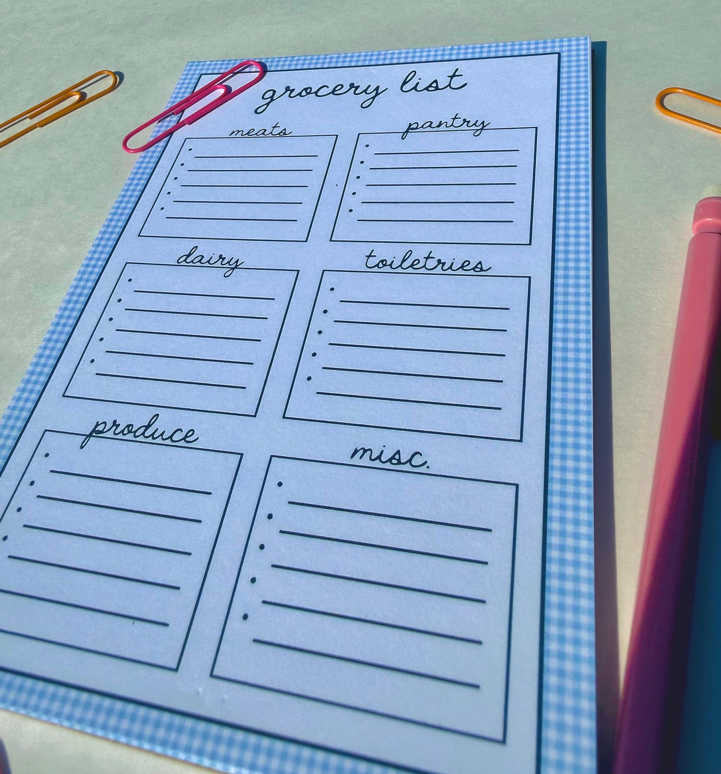 Blue Gingham Grocery List Notepad