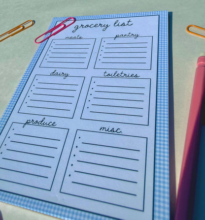 Blue Gingham Grocery List Notepad