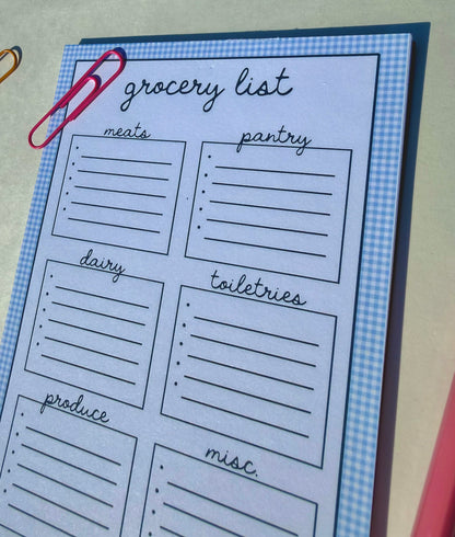 Blue Gingham Grocery List Notepad