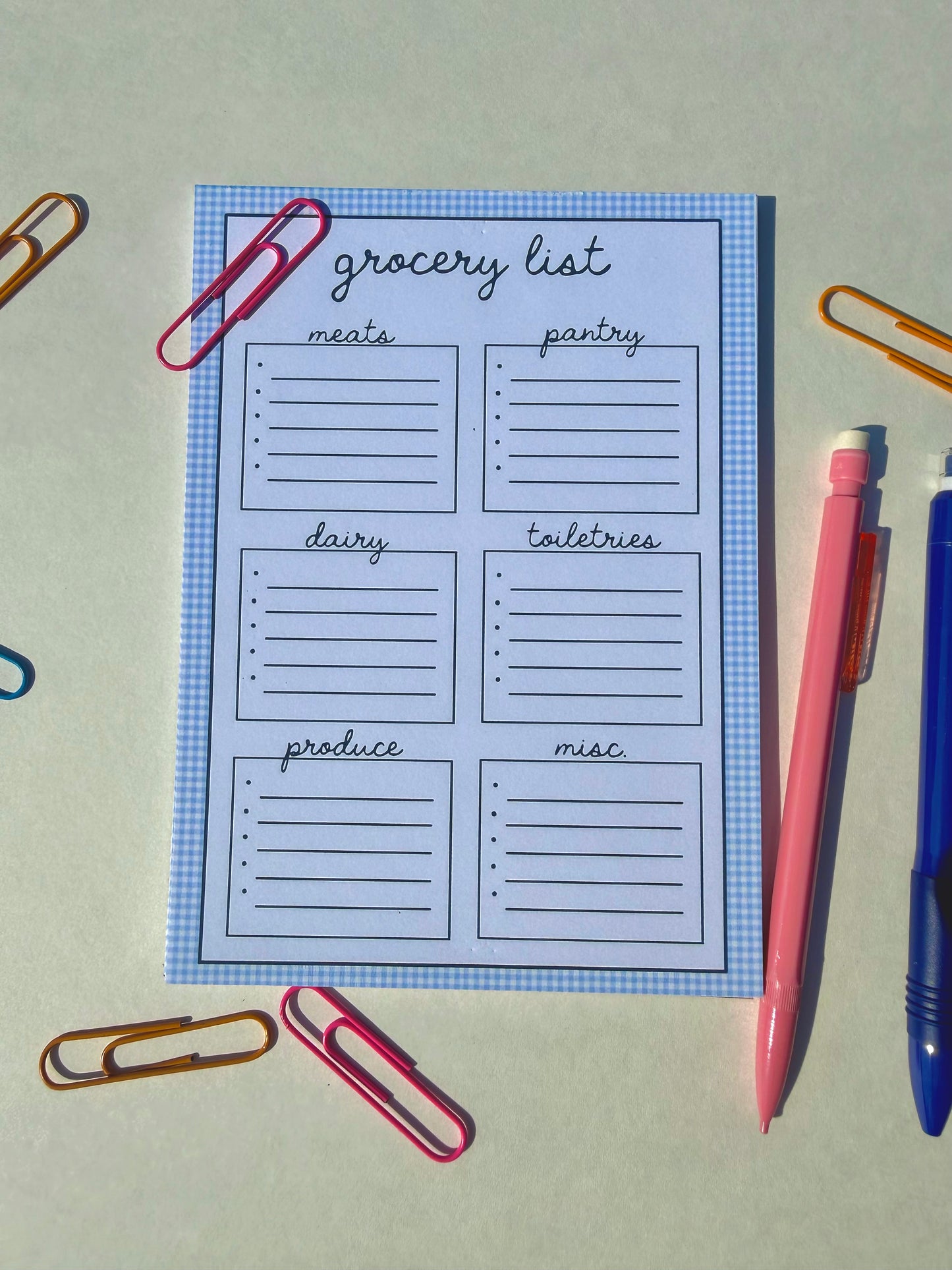 Blue Gingham Grocery List Notepad