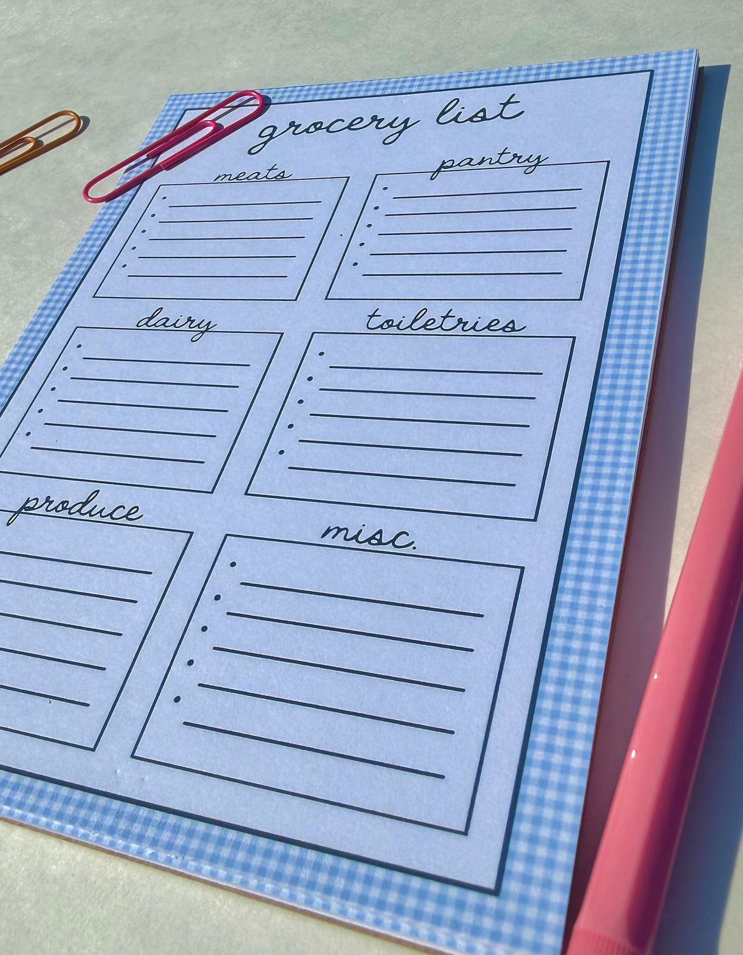 Blue Gingham Grocery List Notepad