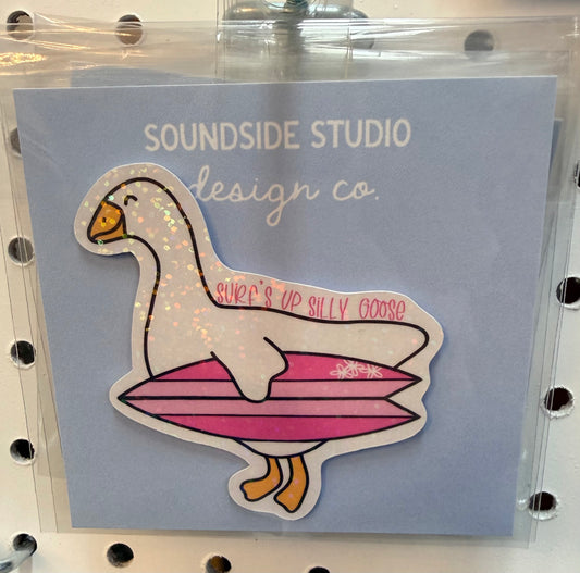 Surf’s up Silly Goose Holographic Sticker